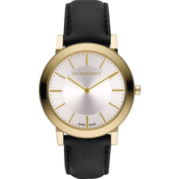 Burberry Gold Tone Dial Black Leather Strap Watch for Men - BU2353