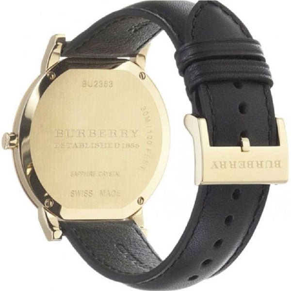 Burberry The City Gold Dial Black Leather Strap Watch for Men