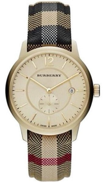 Burberry The Classic Round Gold Dial Leather Strap Unisex Watch  - BU10001
