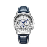 Citizen Eco Drive Calendrier White Dial Blue Leather Strap Watch For Men - BU2020-11A