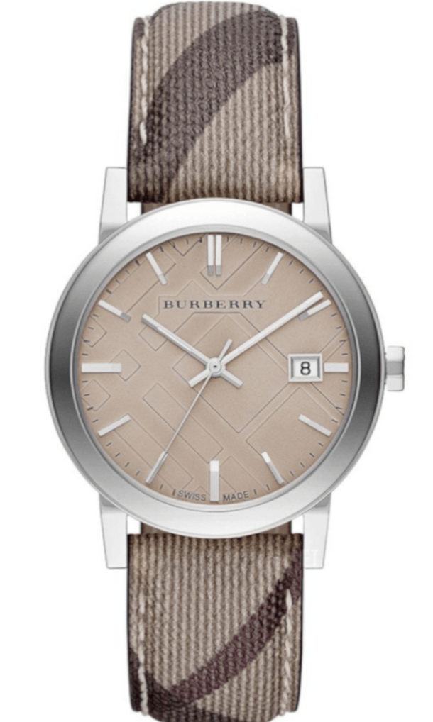 Burberry The City Nova Beige Dial Textured Leather Strap Watch for