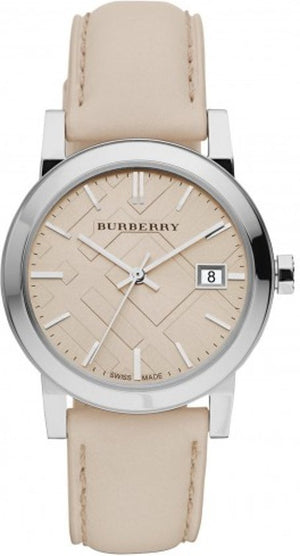 Burberry The City Beige Dial Beige Leather Strap Watch for Women - BU9107
