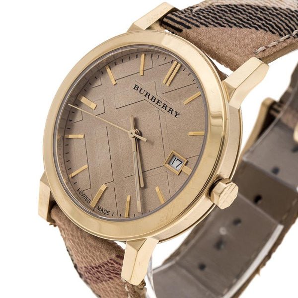 Burberry The City Gold Dial Printed Leather Strap Watch for Women - BU9026