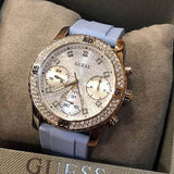 Guess Confetti Crystal  Silver Dial Turquoise Rubber Brand Watch For Women - W1098L3