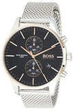 Hugo Boss Associate Black Dial Silver Mesh Bracelet Watch for Men - 1513805