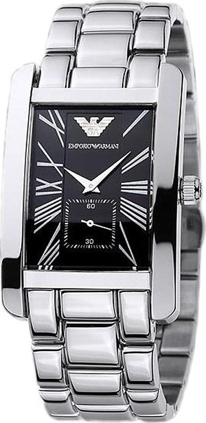 Emporio Armani Classic Black Dial Silver Stainless Steel Strap Watch For Men - AR0156