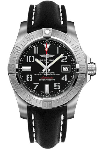 Breitling Avenger II Seawolf Stainless Steel 45mm Volcano Black Leather Strap Mens Watch - A1733110/BC31/436X