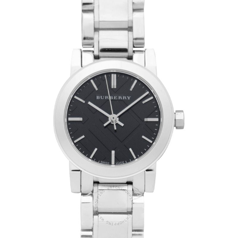 Burberry The City Black Dial Silver Steel Strap Watch for Women