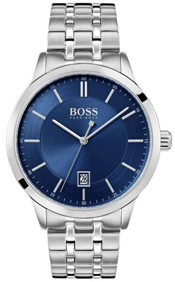 Hugo Boss Officer Chronograph Blue Dial Silver Steel Strap Watch for Men - 1513615