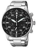 Citizen Eco Drive Chronograph Black Dial Silver Steel Strap Watch For Men - CA0690-88E