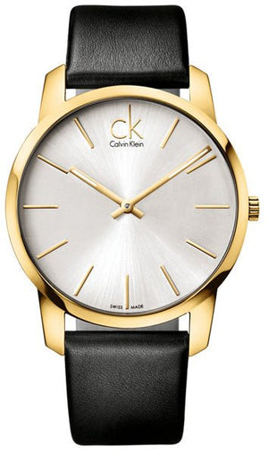 Calvin Klein City Silver Dial Black Leather Strap Watch For Men - K2G21520