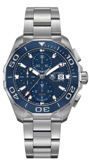 Tag Heuer Aquaracer Calibre 16 43mm Blue Dial Silver Steel Strap Watch for Men - CAY211B.BA0927