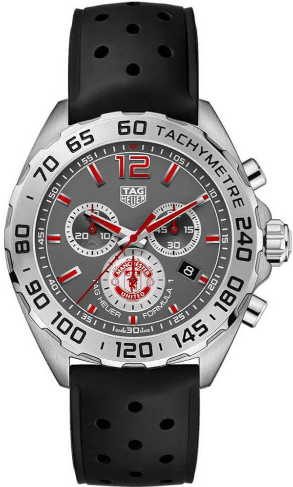 Tag Heuer Formula 1 Manchester United Special Edition Grey Dial Black Silicone Strap Watch for Men - CAZ101M.FT8024