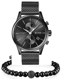 Hugo Boss Associate Black Dial Black Mesh Bracelet Watch for Men - 1513769