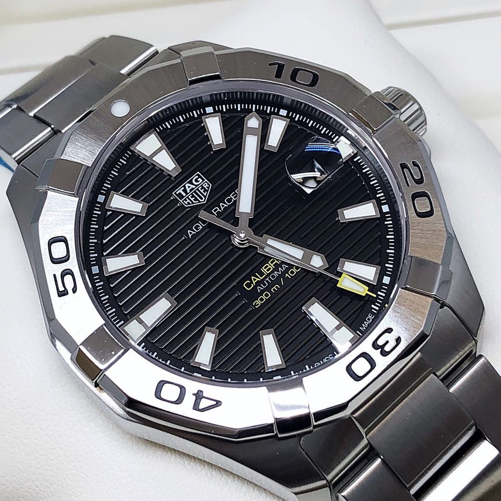 Tag Heuer Aquaracer Automatic Black Dial Silver Steel Strap Watch