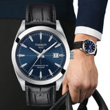 Tissot Gentleman Powermatic 80 Silicium Blue Dial Black Leather Strap Watch For Men - T127.407.16.041.01