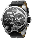 Diesel Mr Daddy Chronograph White Dial Black Leather Strap Watch For Men - DZ7125