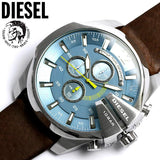 Diesel Mega Chief Light Blue Dial Brown Leather Strap Watch For Men - DZ4281