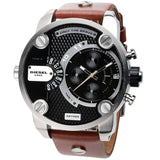 Diesel SBA Dual Time Black Dial Brown Leather Strap Watch For Men - DZ7264