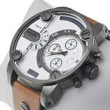 Diesel SBA Dual Time Chronograph White Dial Brown Leather Strap Watch For Men - DZ7269