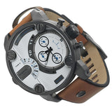 Diesel SBA Dual Time Chronograph White Dial Brown Leather Strap Watch For Men - DZ7269