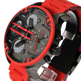 Diesel Mr Daddy 2.0 Black Dial Red Steel Strap Watch For Men - DZ7370