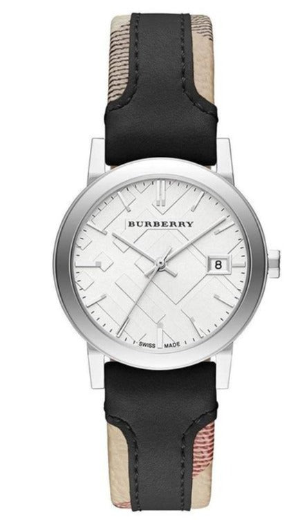 Burberry The City White Dial Black Haymarket Leather Strap