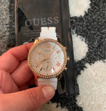 Guess Solar White Dial White Rubber Strap Watch For Women - W1135L1