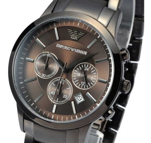 Emporio Armani Classic Chronograph Dial Steel Watch Strap For Grey Grey Men