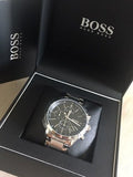 Hugo Boss Grand Prix Black Dial Silver Steel Strap Watch for Men - 1513477