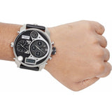 Diesel Mr Daddy Chronograph White Dial Black Leather Strap Watch For Men - DZ7125