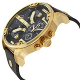 Diesel Mr Daddy Black & Gold Dial Black Leather Strap Watch For Men - DZ7371