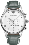 Emporio Armani Classic Chronograph Silver Dial Grey Leather Strap Watch For Men - AR1861