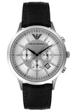 Emporio Armani Classic Chronograph Silver Dial Black Leather Strap Watch For Men - AR2432