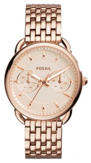 Fossil Tailor Rose Gold Dial Rose Gold Stainless Steel Strap Watch for Women - ES3713