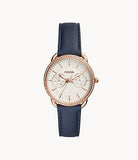 Fossil Tailor White Dial Blue Leather Strap Watch for Women - ES4394