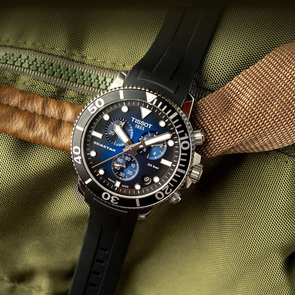 Tissot Seastar 1000 Chronograph Blue Dial Black Rubber Strap Watch For Men - T120.417.17.041.00