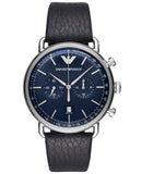 Emporio Armani Aviator Blue Dial Blue Leather Strap Watch For Men - AR11105