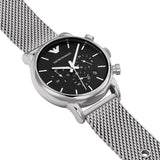 Emporio Armani Luigi Chronograph Black Dial Silver Mesh Bracelet Watch For Men - AR1811