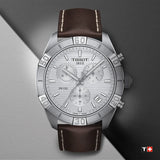 Tissot PR 100 Sport Quartz Chronograph Silver Dial Brown Leather Strap Watch For Men - T101.617.16.031.00