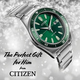 Citizen Eco Drive Vintage Green Dial Silver Steel Strap Watch For Men - AW1598-70X