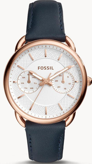 Fossil Tailor White Dial Blue Leather Strap Watch for Women - ES4260