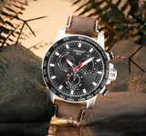 Tissot Supersport Chrono Black Dial Brown Leather Strap Watch for Men - T125.617.16.051.01