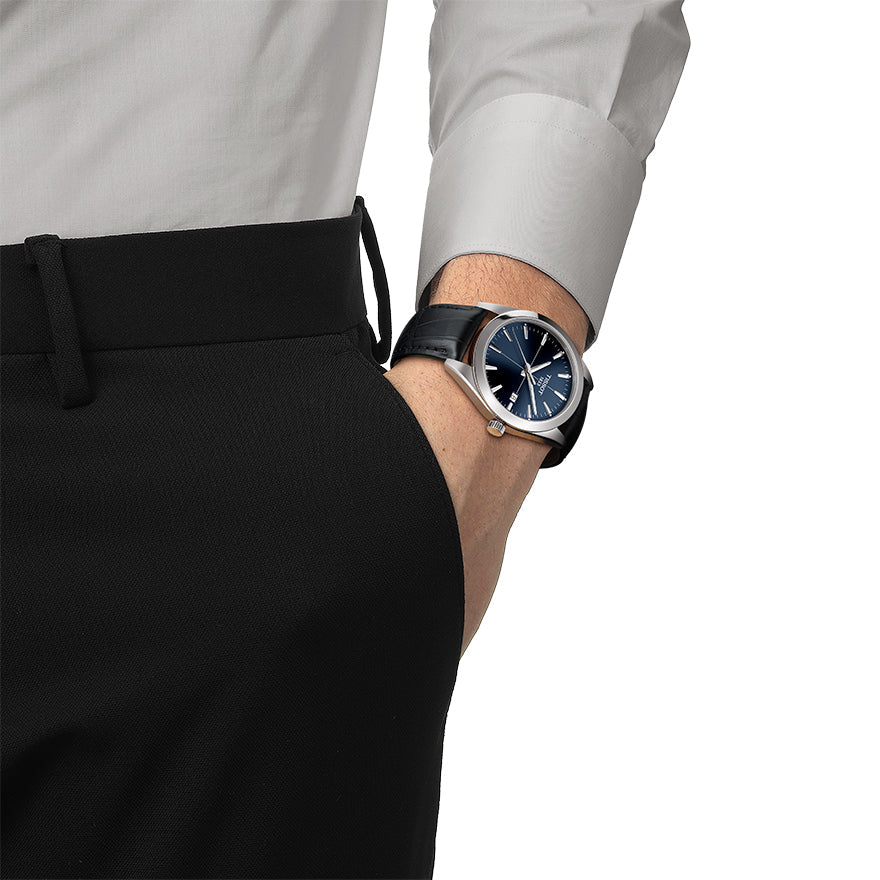 Tissot Gentlemen Blue Dial Black Leather Strap Watch for Men - T127.410.16.041.01