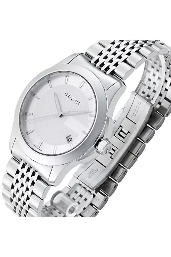 Gucci G Timeless Silver Dial Silver Steel Strap Watch For Men