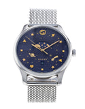 Gucci G-Timeless Motifs Moon Phase Blue Dial Silver Mesh Bracelet Watch For Men - YA126328