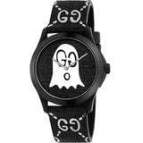 Gucci G Timeless Ghost Black Dial Black Leather Strap Watch For Men - YA1264018