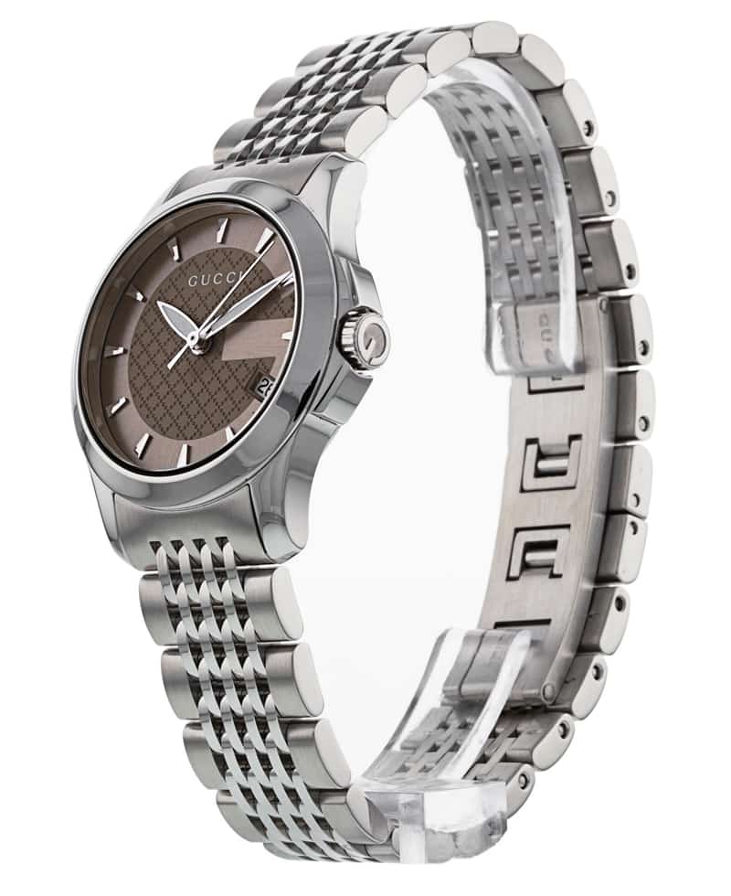 Gucci G Timeless Brown Dial Silver Steel Strap Watch For Women