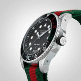 Gucci Dive Black Dial Red & Green Nylon Strap Watch For Men - YA136209