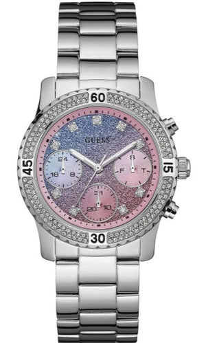 Guess Confetti Multicolored Dial Silver Steel Strap Watch For Women - W0774L1